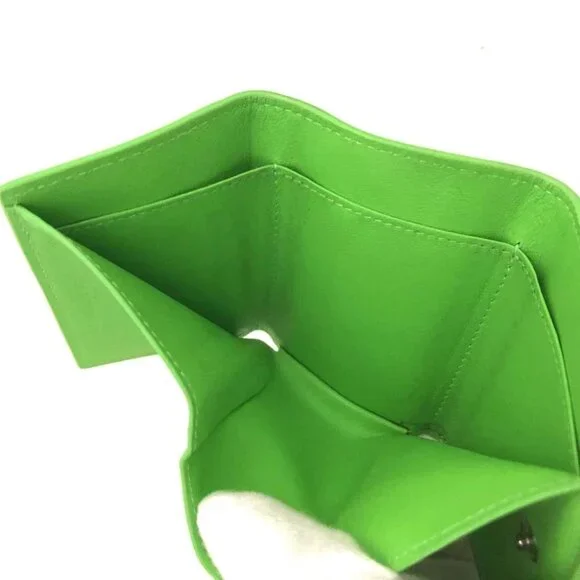 BALENCIAGA Logo Punching Leather Trifold Wallet Green/2BJ3558